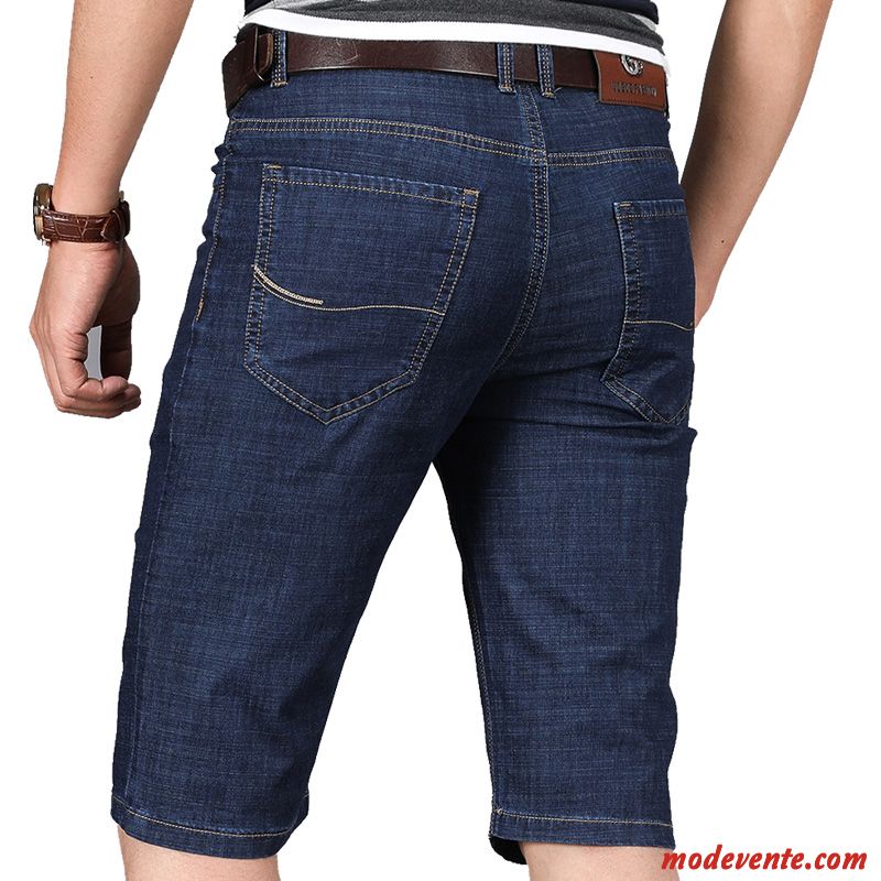 Shorts Homme Denim Légère Jambe Droite Septième Pantalon Cinquième Pantalon Âge Moyen Bleu Noir