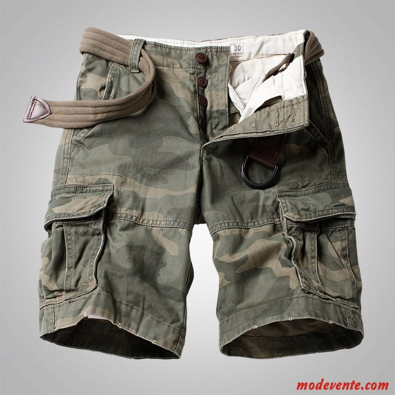 Shorts Homme Décontractée Jambe Droite Cargo Grande Taille Camouflage Cinquième Pantalon Vert