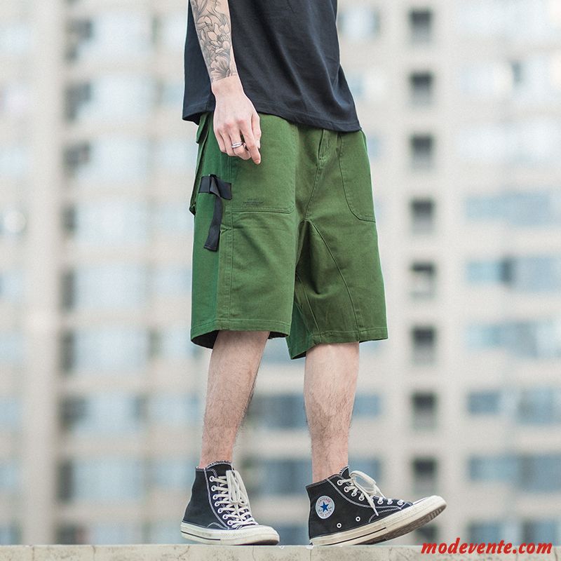 Shorts Homme Hip Hop Cinquième Pantalon Tendance Poche Personnalité Désign Vert