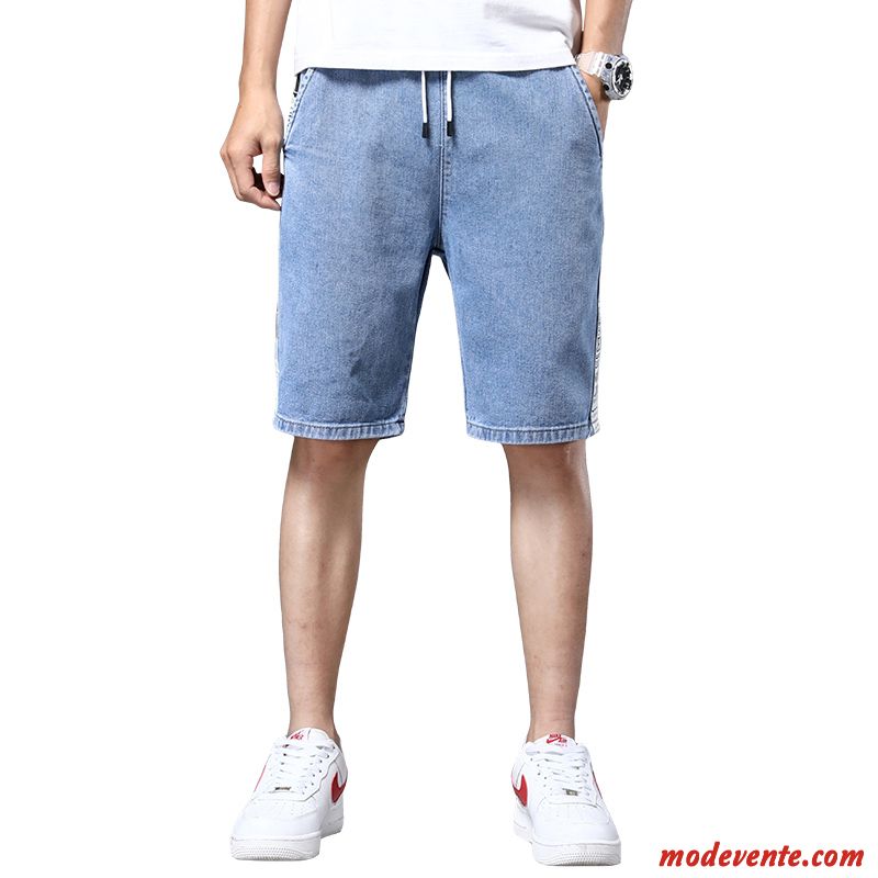 Shorts Homme Jambe Droite Cargo Marque De Tendance Cinquième Pantalon Jeans Été Bleu