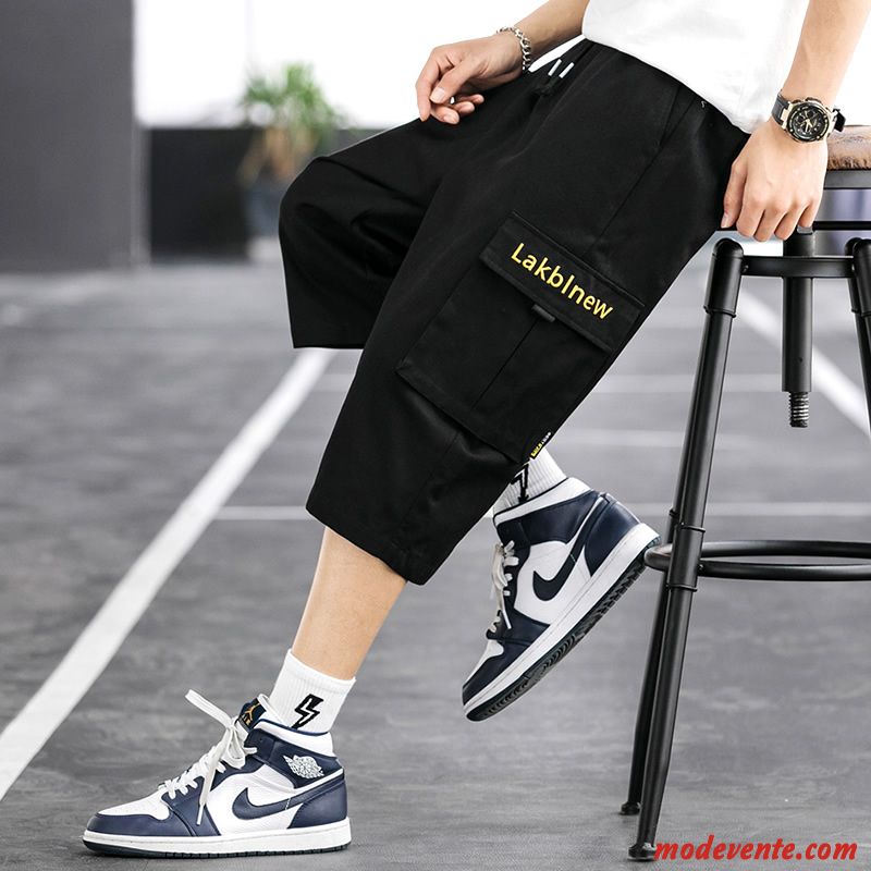 Shorts Homme Les Pantalons De Survêtement Baggy Septième Pantalon Légère Pantalon Cargo Tendance Noir