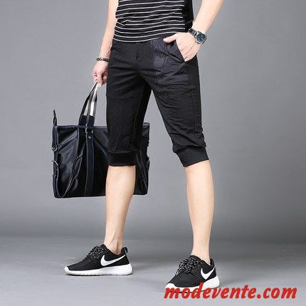 Shorts Homme Les Pantalons De Survêtement Soie De Glace Été Septième Pantalon Lin Harlan Noir