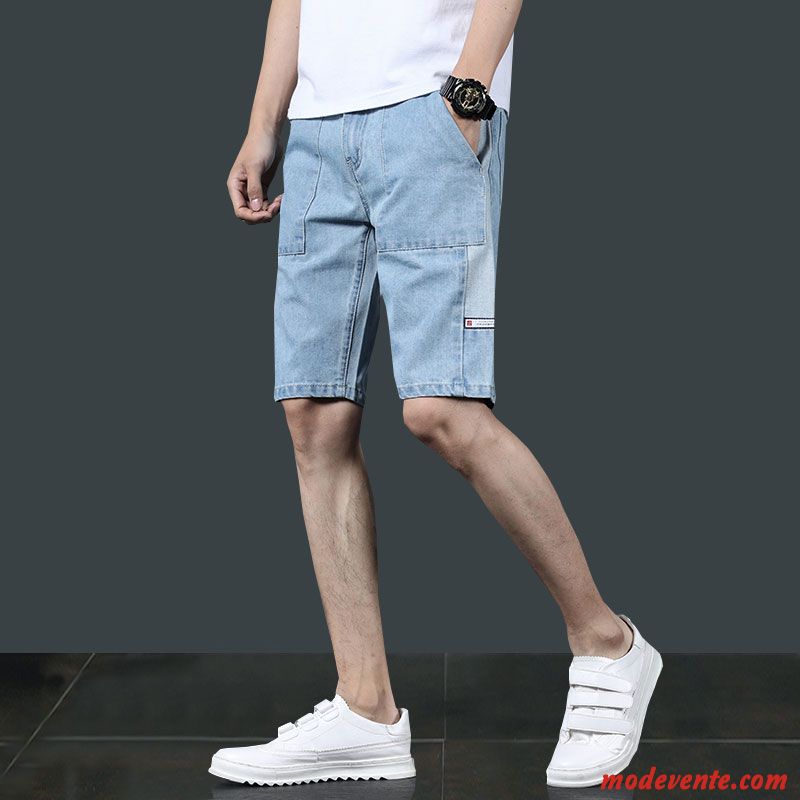 Shorts Homme Légère Denim Marque De Tendance Décontractée Jambe Droite Baggy Bleu