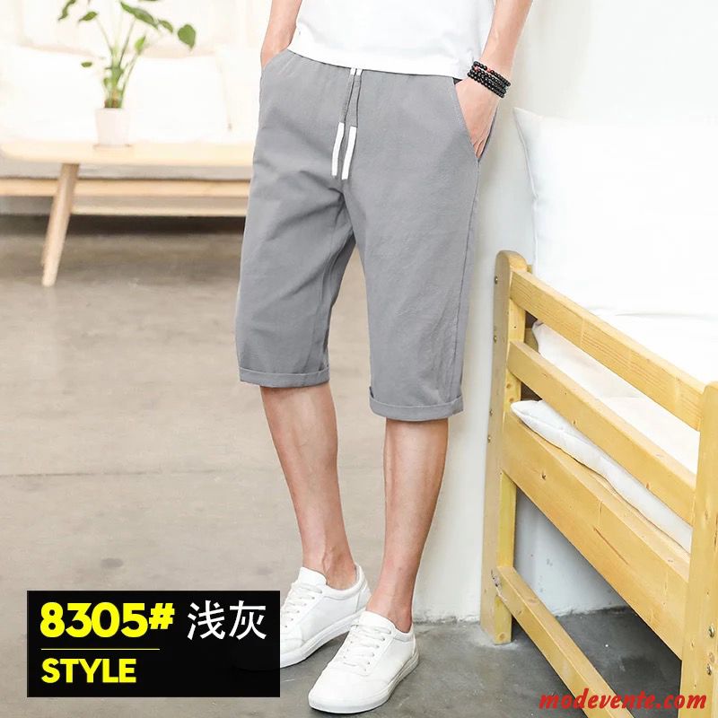 Shorts Homme Légère Été Baggy Septième Pantalon Décontractée Tendance Gris