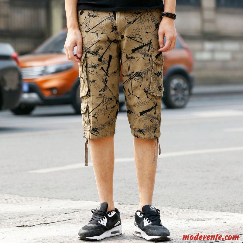 Shorts Homme Multi-poche Kaki Camouflage Pantalons Baggy Pantalon Cargo
