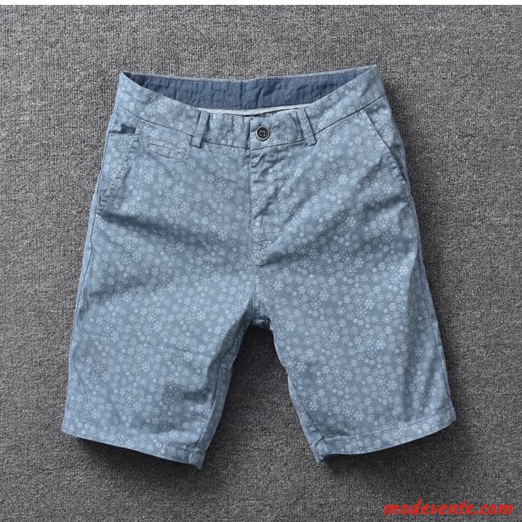 Shorts Homme Respirant Été Légèrement Cool Décontractée Cinquième Pantalon Impression Bleu