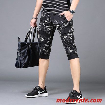 Shorts Homme Slim Camouflage Septième Pantalon Été Tendance Décontractée Noir