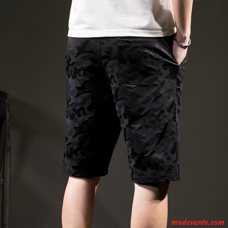 Shorts Homme Tendance Camouflage Cinquième Pantalon En Maille Légère Pantalons Noir