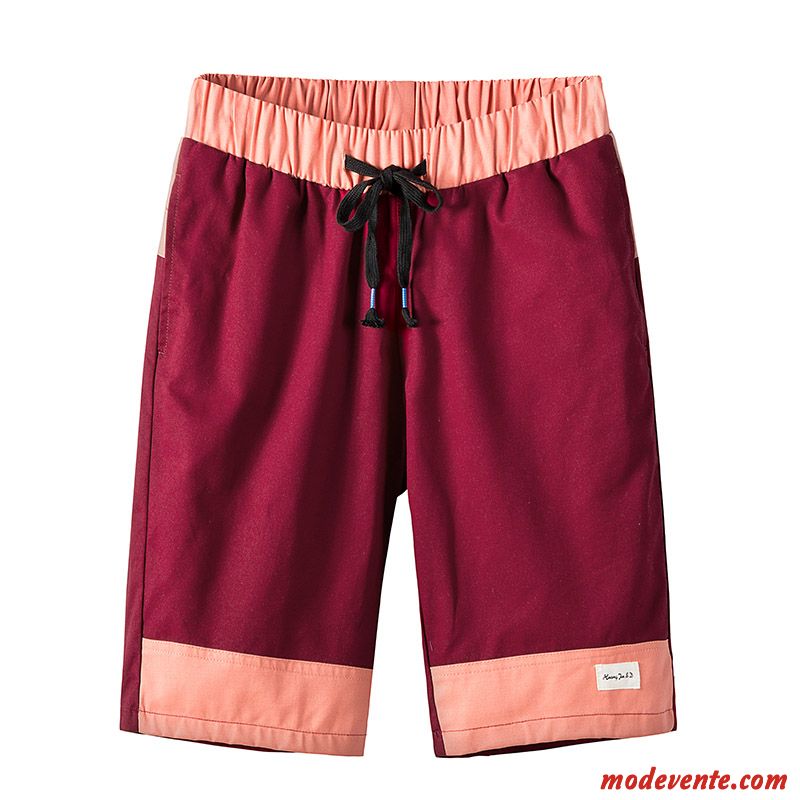 Shorts Homme Tendance Cinquième Pantalon Été Coton Bio Épissure Élastique Bordeaux