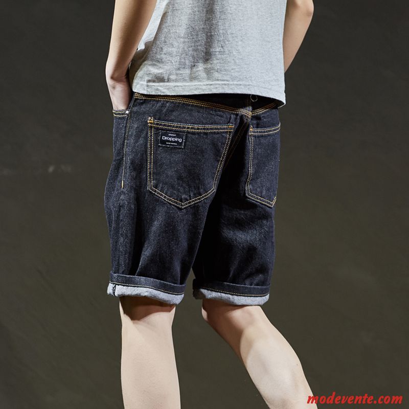 Shorts Homme Tendance Légère Été Cinquième Pantalon Denim Baggy Noir