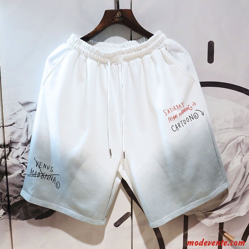 Shorts Homme Tendance Élastique Jambe Droite Baggy Lettre Été Dégradé Blanc