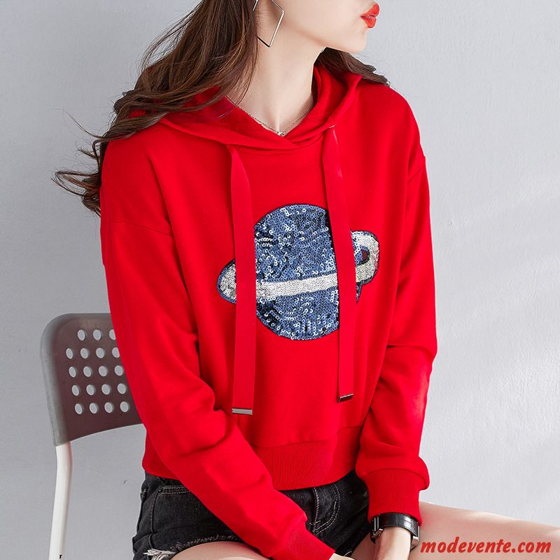 Sweat À Capuche Femme Baggy Longues Manteau Une Veste Printemps Court Rouge