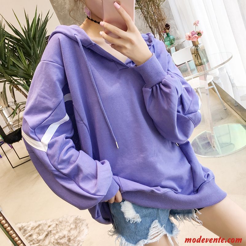 Sweat À Capuche Femme Baggy Étudiant Longues Une Veste L'automne Tendance Violet