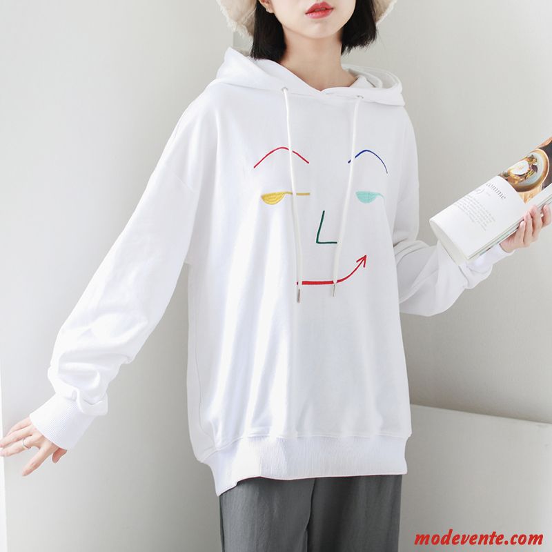 Sweat À Capuche Femme Broderie Gros Étudiant Tendance Hoodies Une Veste Blanc Or