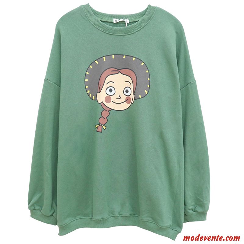 Sweat À Capuche Femme Charmant Longues L'automne Baggy Hoodies Dessin Animé Impression Vert