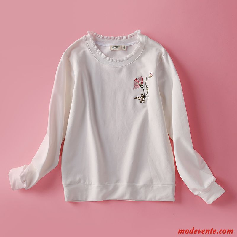 Sweat À Capuche Femme Ensemble Une Veste Pullovers L'automne Col Rond Frais Blanc