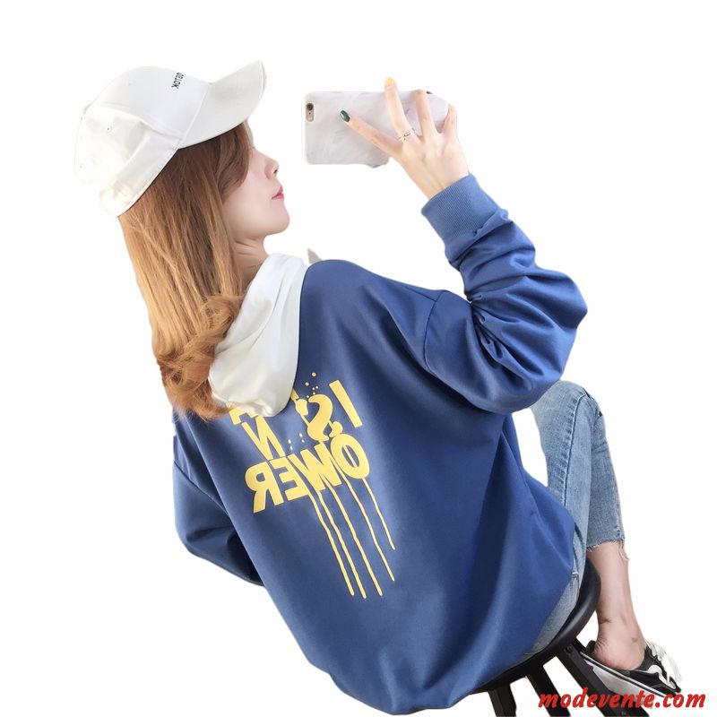 Sweat À Capuche Femme Grande Taille Printemps Hoodies Tendance Dame Graisse Bleu