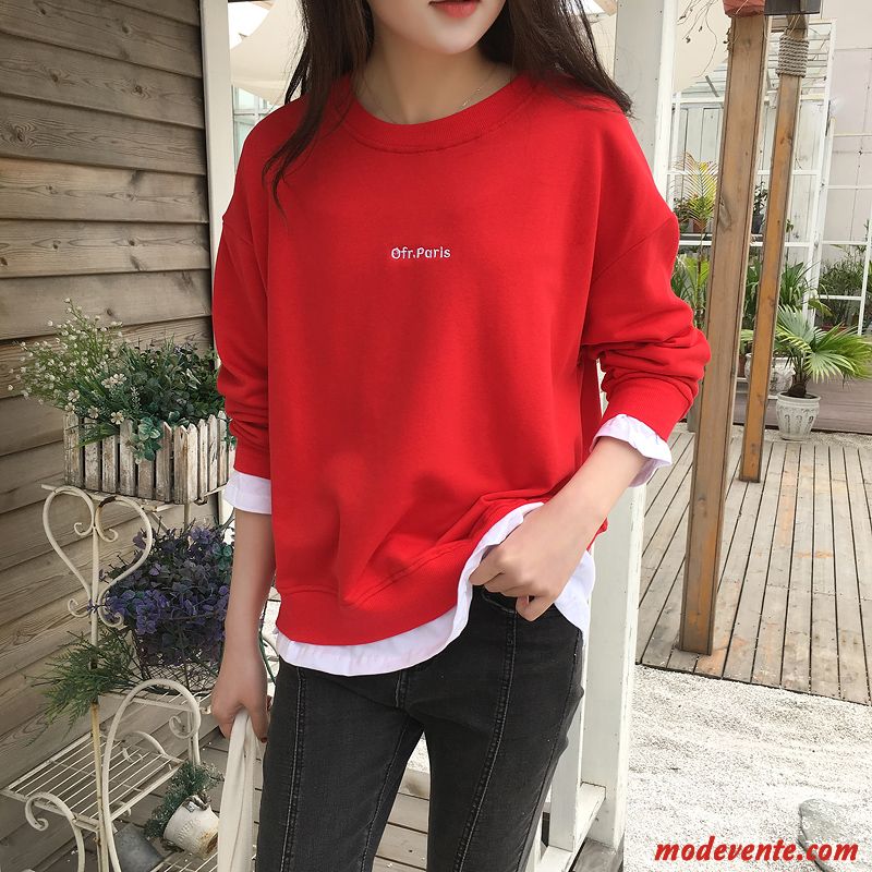 Sweat À Capuche Femme Hoodies Deux-pièces Tendance Légère Longues Court Rouge