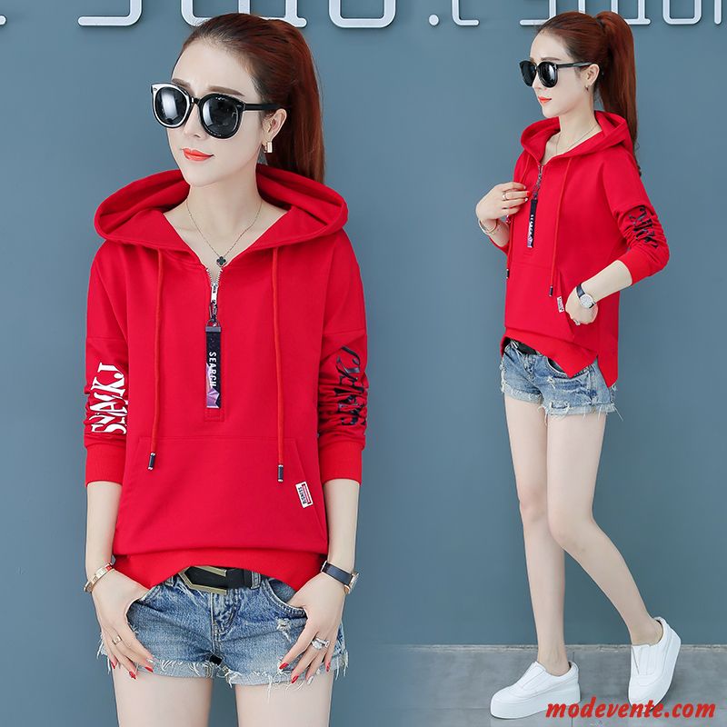 Sweat À Capuche Femme Hoodies Printemps Une Veste Lettre Baggy Légère Rouge