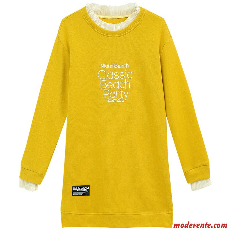 Sweat À Capuche Femme Hoodies Une Veste Baggy Lettre Longue Deux-pièces Jaune