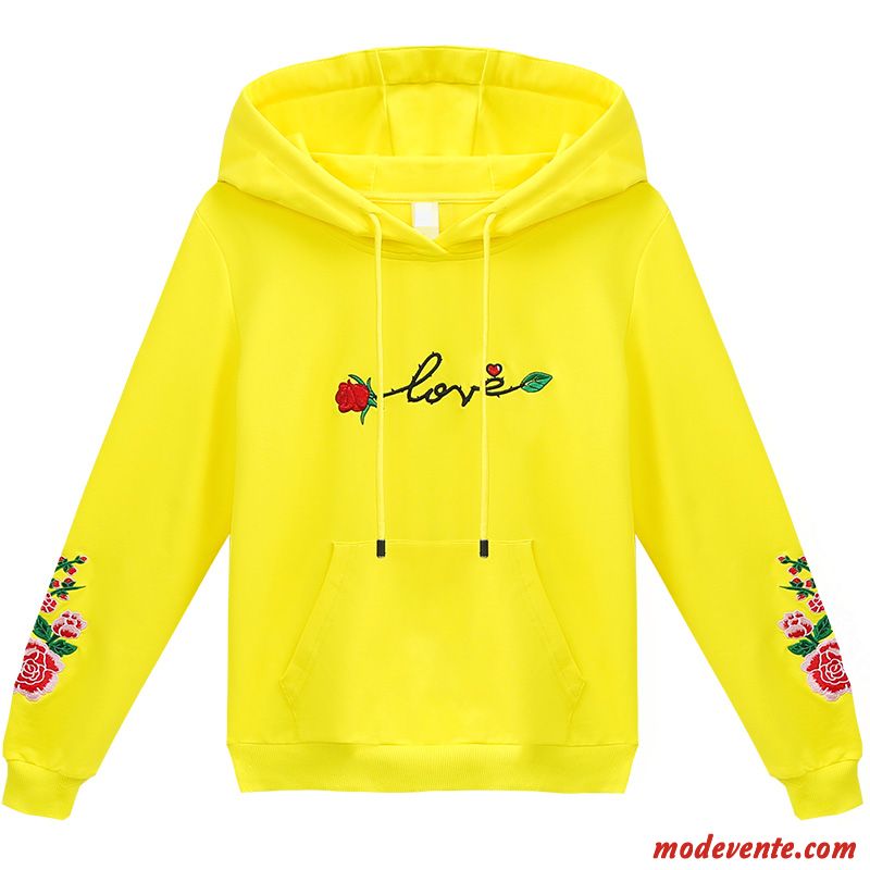 Sweat À Capuche Femme Hoodies Une Veste Baggy Manteau Broderie L'automne Pure Jaune