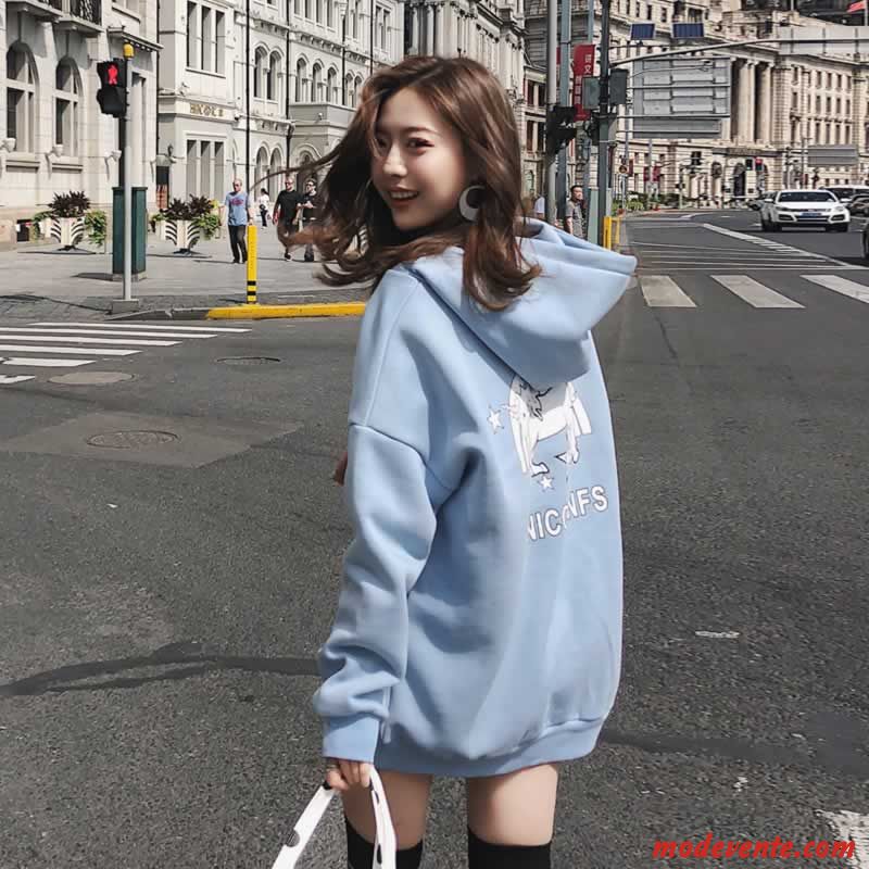 Sweat À Capuche Femme Hoodies Étudiant L'automne Légère Manteau Ultra Bleu