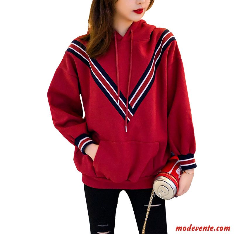 Sweat À Capuche Femme L'automne Hoodies Pullovers Plus De Velours Épaissir Hiver Bordeaux Rouge