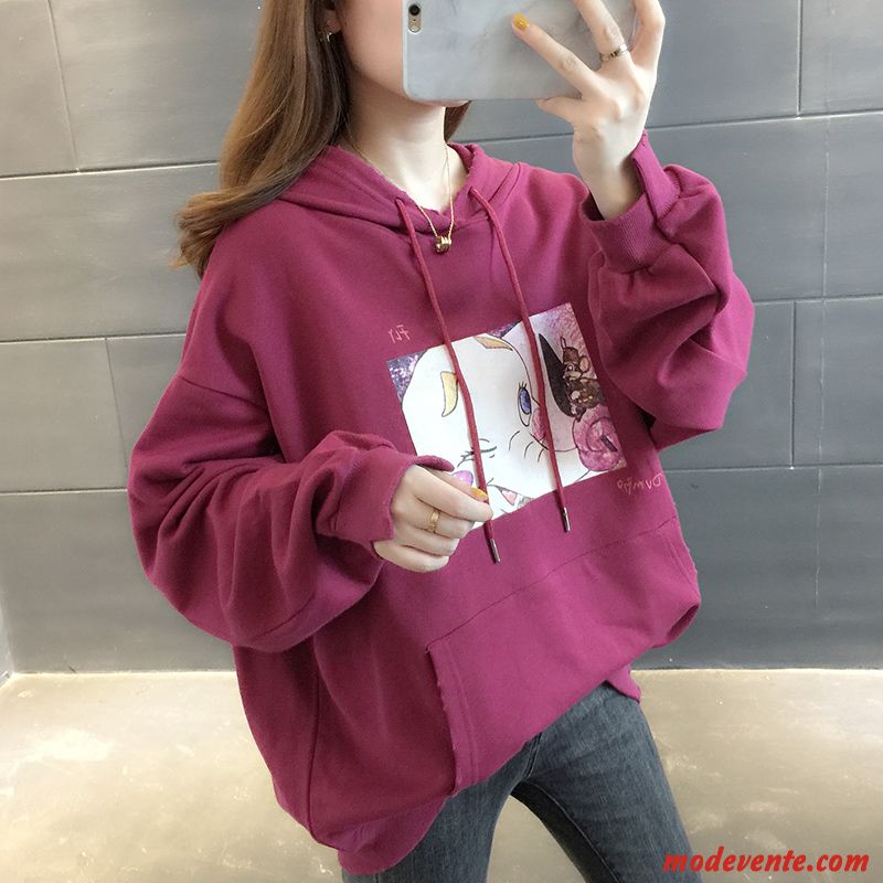 Sweat À Capuche Femme L'automne Longues Une Veste Légère Tendance Baggy Rouge Violet