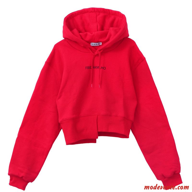 Sweat À Capuche Femme L'automne Mode Irrégulier Mince Hoodies Baggy Rouge