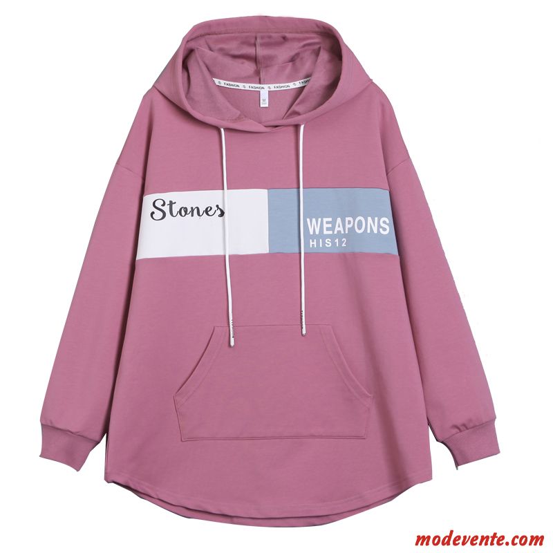 Sweat À Capuche Femme L'automne Tendance Baggy Longues Manteau Printemps Couleur De Contraste Rose