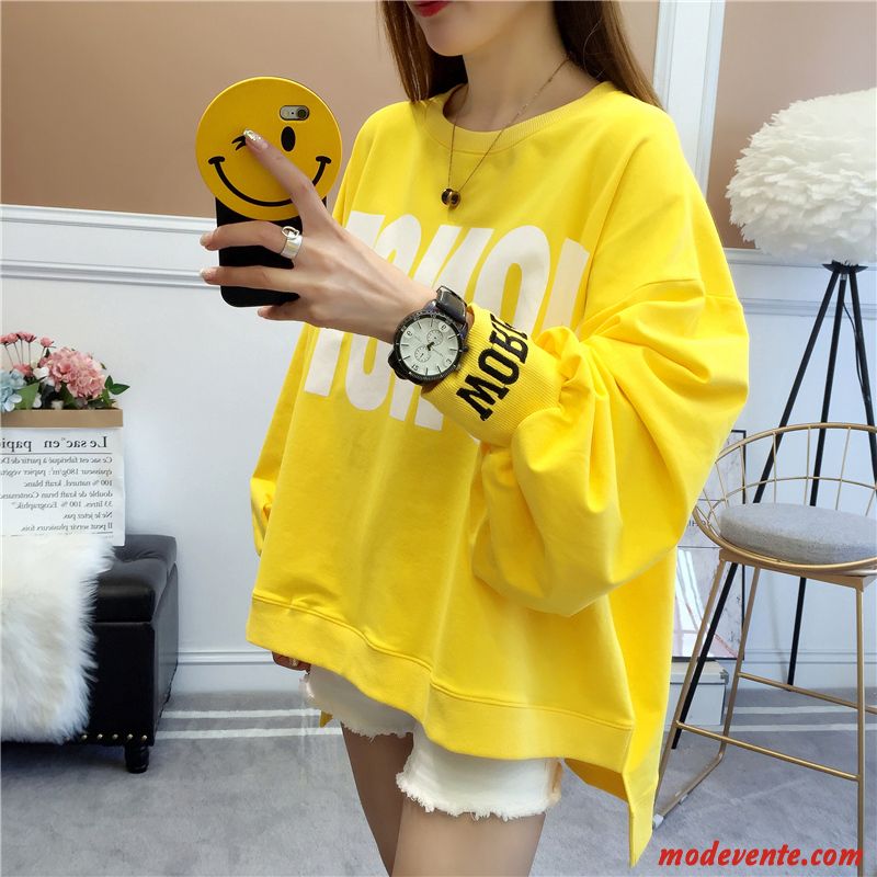 Sweat À Capuche Femme Lettre Cool Baggy Tendance Manteau Longues Jaune