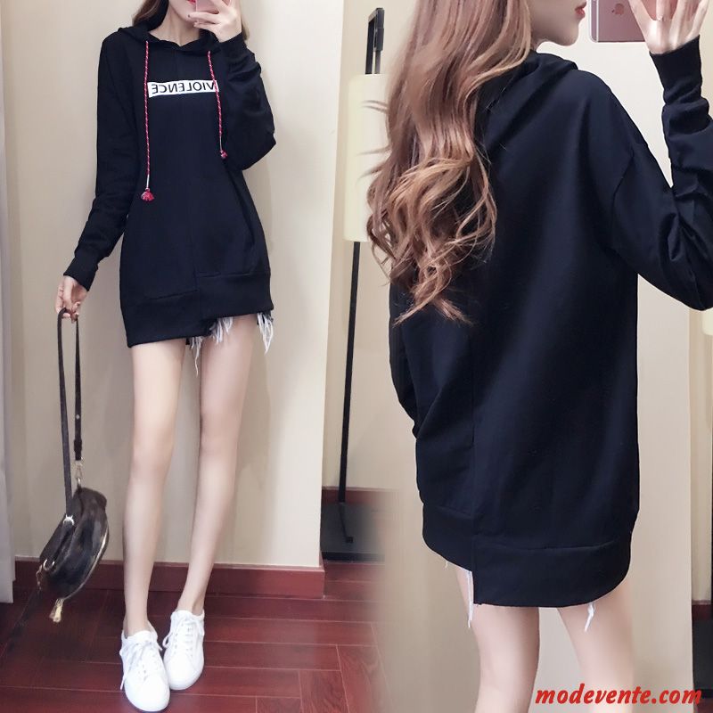 Sweat À Capuche Femme Longue Baggy Une Veste Hoodies Étudiant Manteau Noir