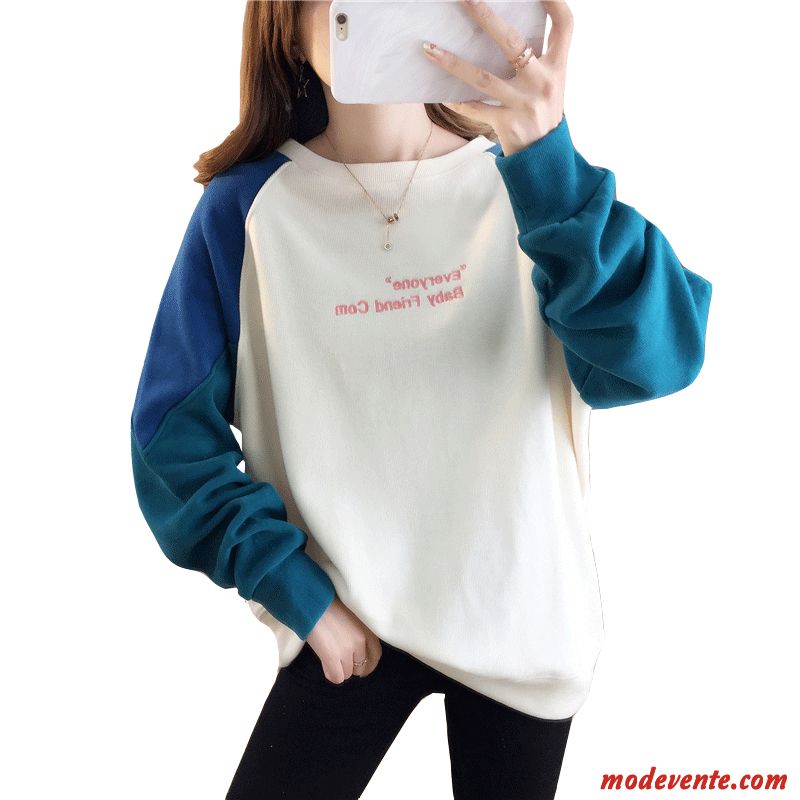 Sweat À Capuche Femme Longues Baggy Une Veste Col Rond Pullovers L'automne Couleurs Mixtes Blanc