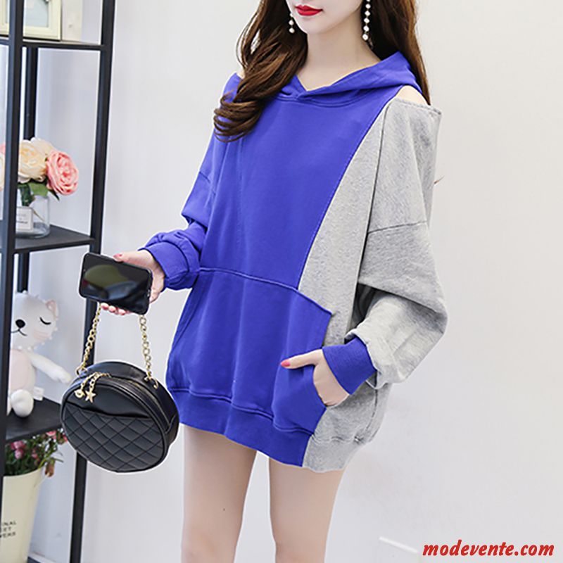 Sweat À Capuche Femme Légère Printemps Baggy Une Veste Tendance Bustier Bleu Rouge