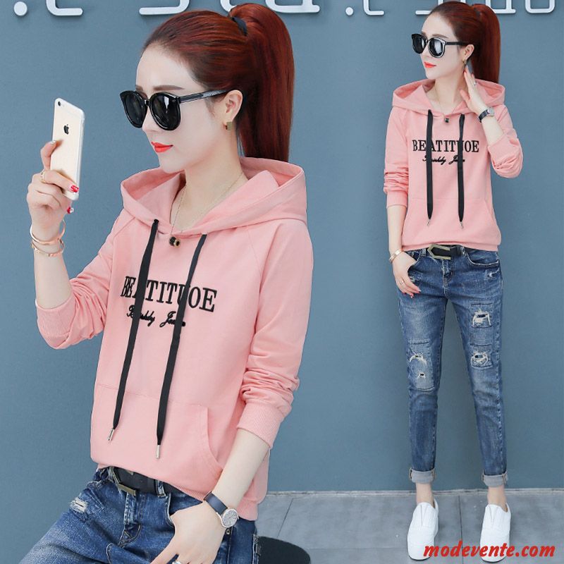 Sweat À Capuche Femme Printemps Une Veste Tendance Court Baggy Mode Rose