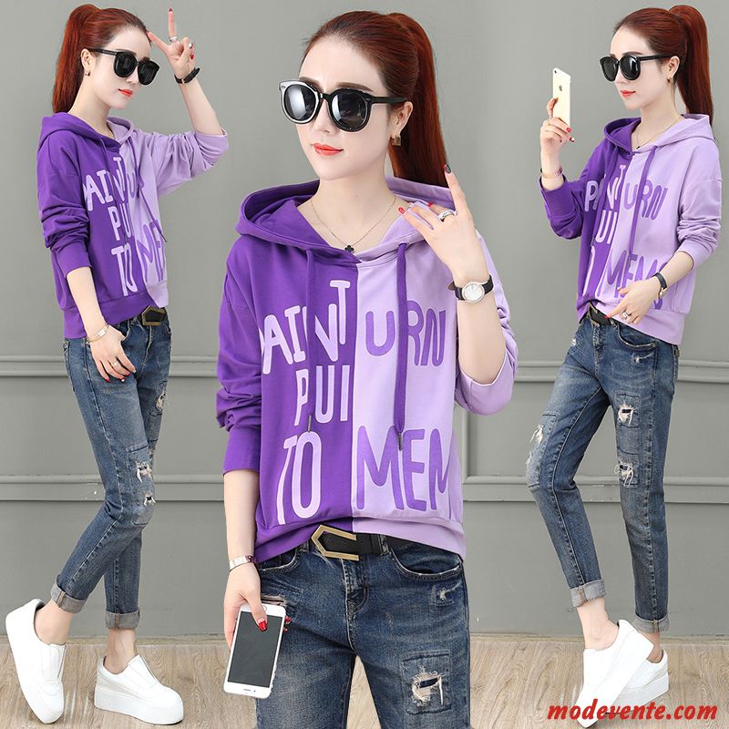 Sweat À Capuche Femme Pullovers Longues Mode Printemps Hoodies Une Veste Couleurs Mixtes Violet