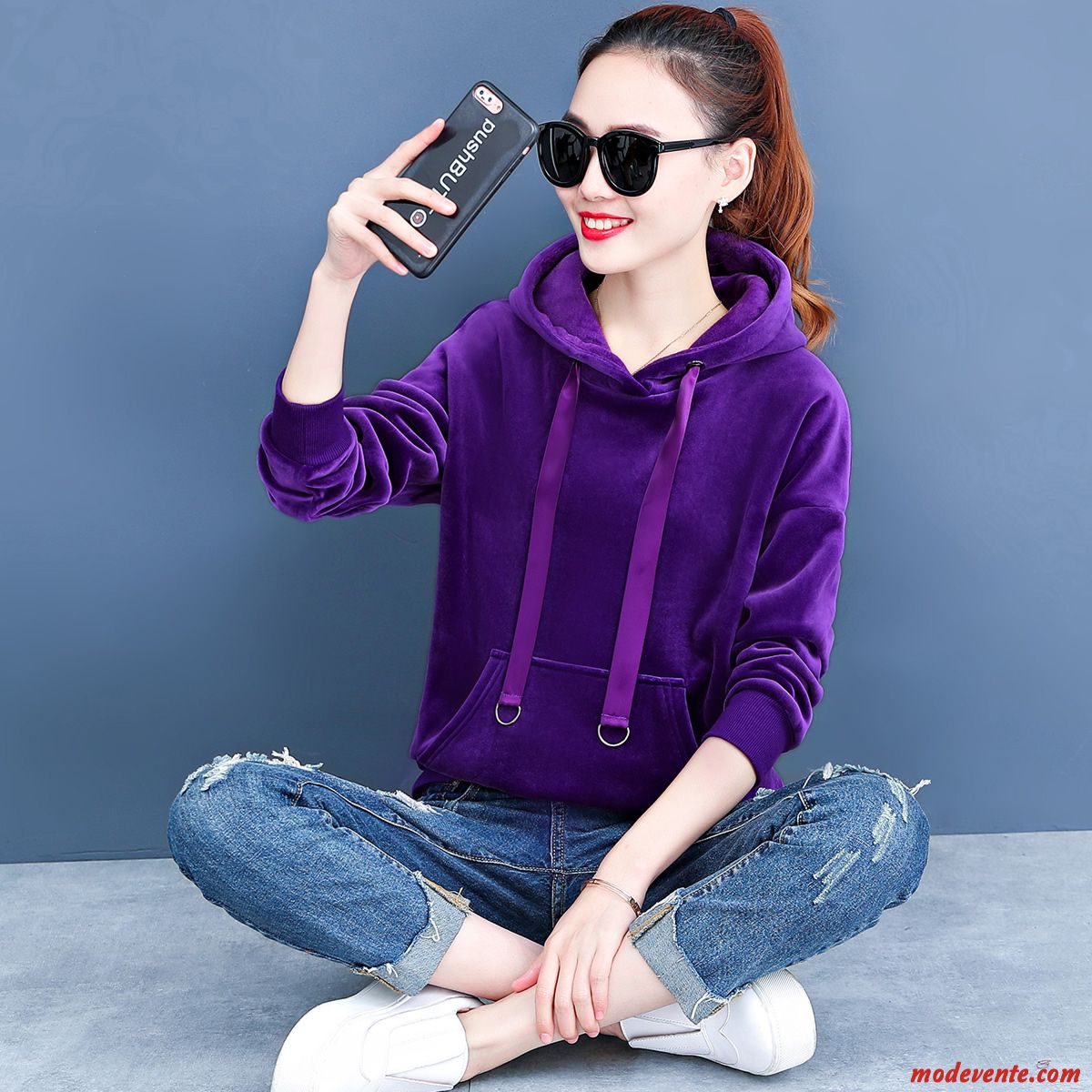 Sweat À Capuche Femme Reversible Hoodies Manteau Plus De Velours Épaissir L'automne Violet Or