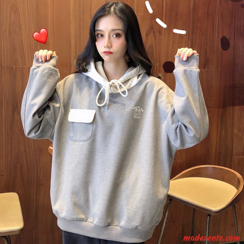 Sweat À Capuche Femme Tendance Baggy L'automne Hoodies Légère Manteau Gris