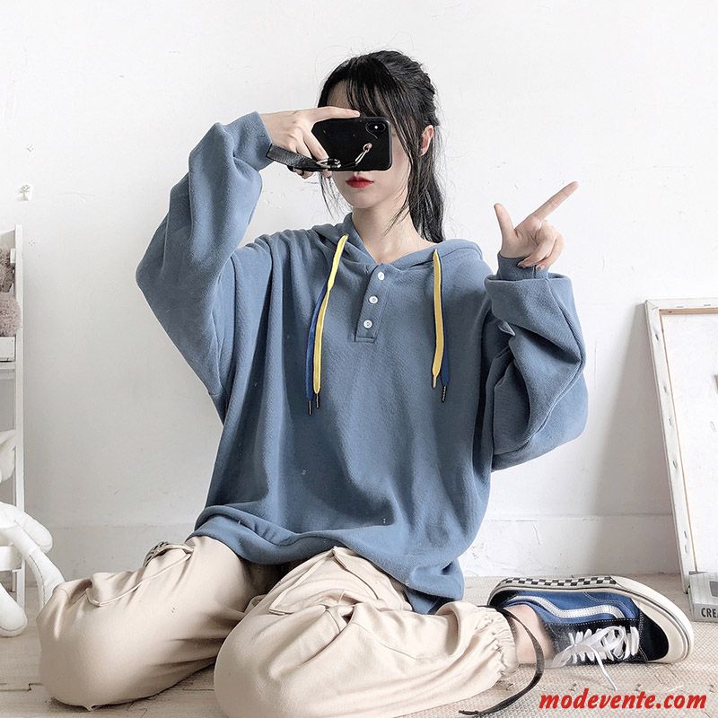 Sweat À Capuche Femme Tendance Baggy Longues Étudiant L'automne Une Veste Bleu