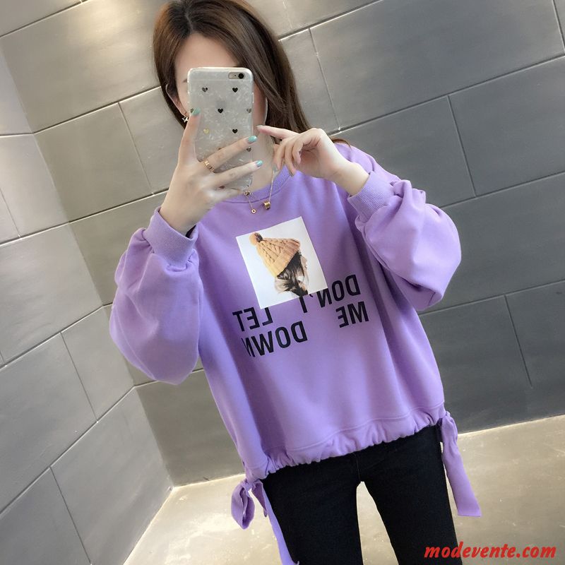 Sweat À Capuche Femme Tendance Court Dame Printemps Cool Légère Violet