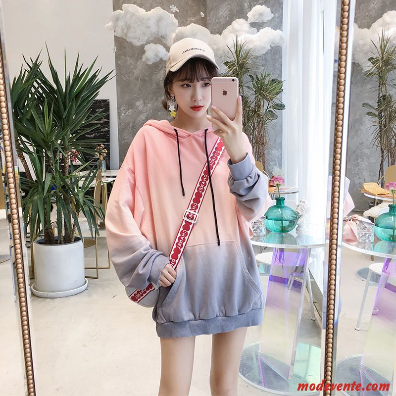 Sweat À Capuche Femme Tendance Longue Hoodies Une Veste Pente Printemps Rose