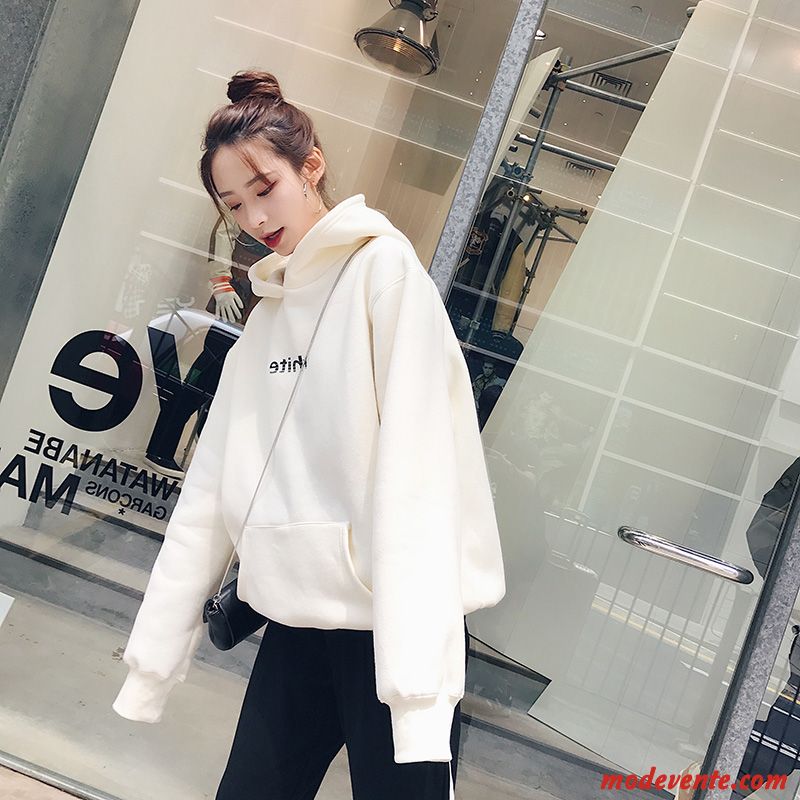 Sweat À Capuche Femme Tendance Longues Hoodies Printemps Plus De Velours Baggy Blanc