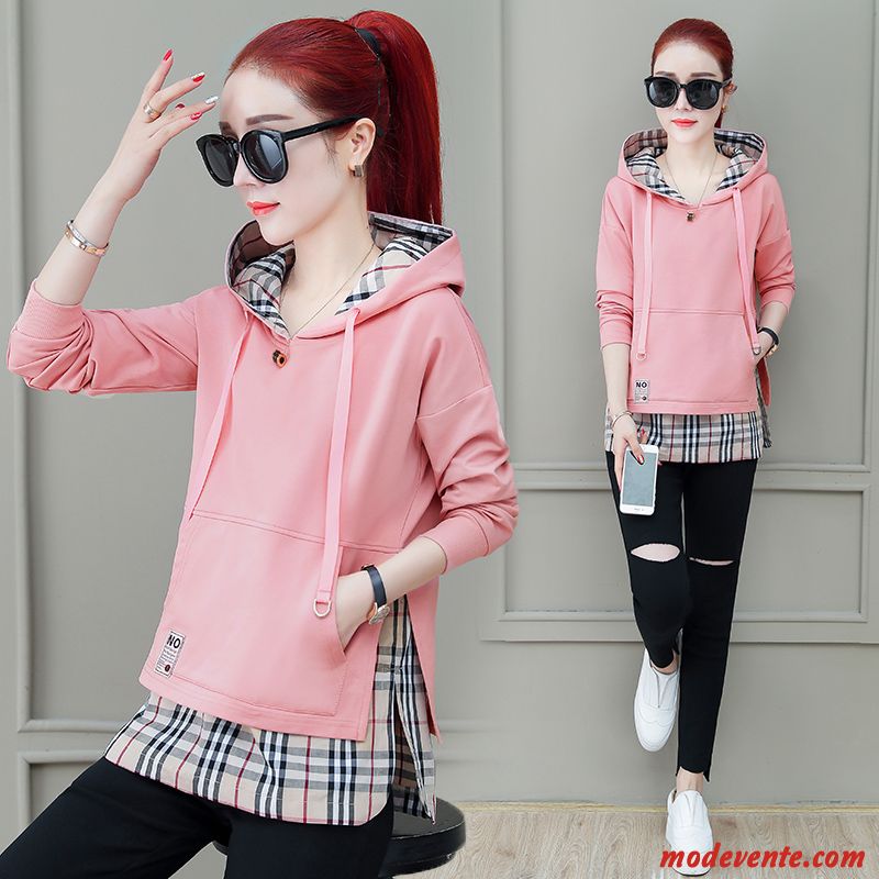 Sweat À Capuche Femme Une Veste Deux-pièces Hoodies Manteau Baggy Printemps Rose