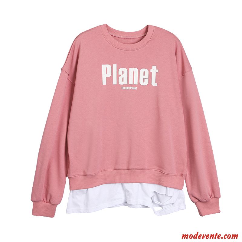 Sweat À Capuche Femme Une Veste Tendance Longues Printemps Col Rond Baggy Rose