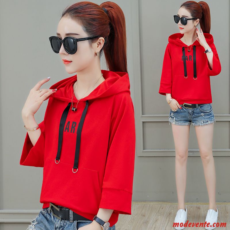 Sweat À Capuche Femme Une Veste Étudiant Pullovers Tendance Baggy Court Rouge