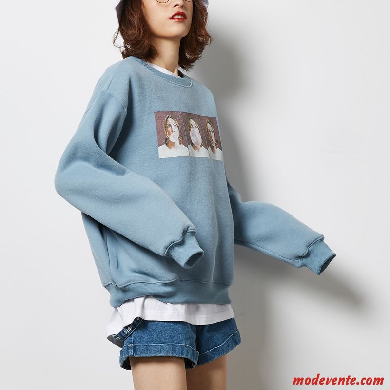 Sweat À Capuche Femme Étudiant Une Veste Légère Hoodies Baggy Longues Bleu Gris Foncé