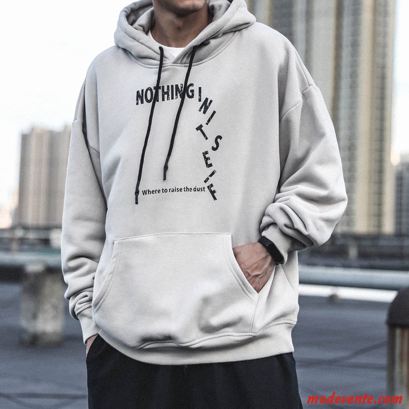 Sweat À Capuche Homme Arrêtez-vous Simple Jeunesse Une Veste Lettre Longues Impression Gris Clair