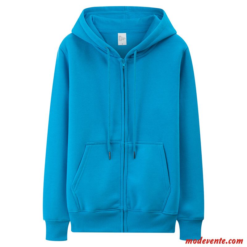 Sweat À Capuche Homme Baggy Plus De Velours Manteau Fermeture Éclair Fantaisie Cardigan Pure Bleu