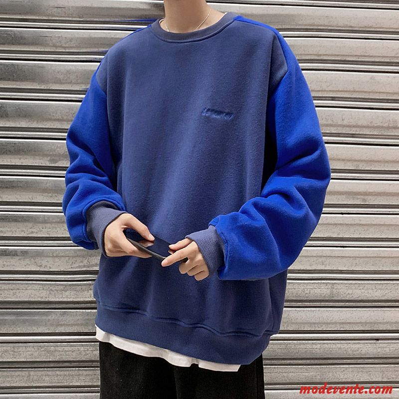 Sweat À Capuche Homme Beau Légère Baggy Une Veste Col Rond Tendance Bleu