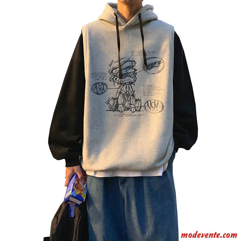 Sweat À Capuche Homme Beau Une Veste Hip Hop Tendance Manteau Drôle Gris